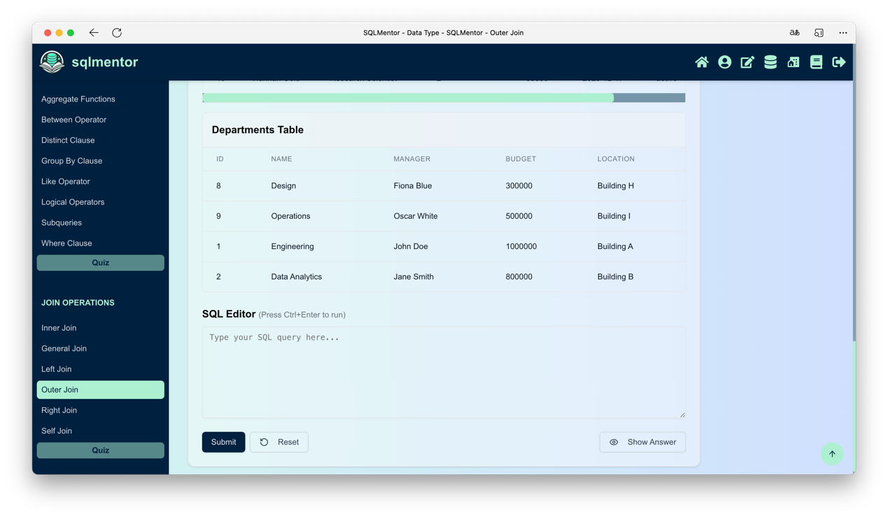 SQL Mentor — Interactive SQL Learning Platform preview